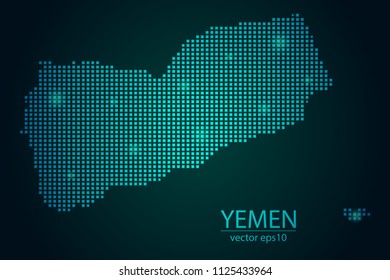 Abstract Image Yemen Map Pixel look Emerald Green and Glowing Stars on a Dark Background. Vector illustration Eps 10.