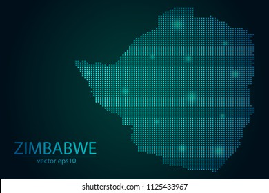 Abstract Image Zimbabwe Map Pixel look Emerald Green and Glowing Stars on a Dark Background. Vector illustration Eps 10.