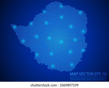Abstract image Zimbabwe map from point blue and glowing stars on Blue background.Vector illustration eps 10.
