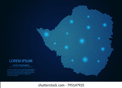 Abstract image Zimbabwe map from point blue and glowing stars on a dark background. vector illustration.