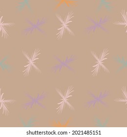 Abstract images of colorful birds on a beige background. For fabric, wallpaper and background.