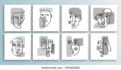Abstract images of people's faces. Continuous vector illustration. Unusual faces. All objects are isolated. Use this for your projects and decorating 