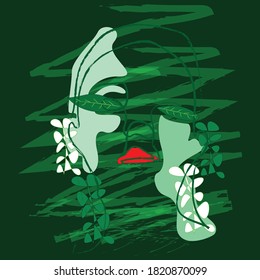 Abstract images reflect natural beauty of women, green background, leaves. vector