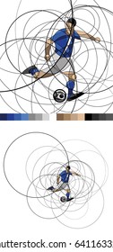 Abstract images of soccer or football player with ball, made with circles