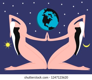 Abstract image.Women and the planet.Love the world. Earth Day.