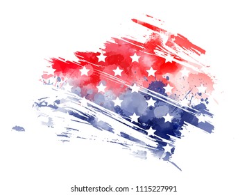 Abstract imitation of watercolor grunge flag of USA. Template for your holiday designs.