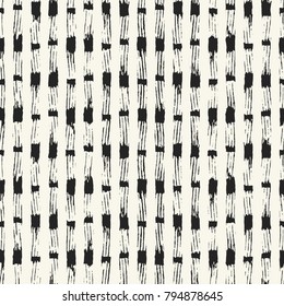 Abstract Imperfect Textured Striped And Spotted Motif. Seamless Pattern.