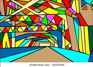 Abstract Implementation Of George Washington Bridge, New York, In Bright Colors.