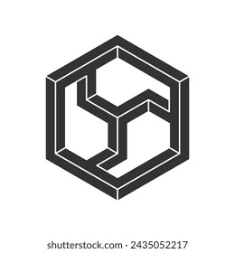 Abstract impossible shape icon isolated on white background. Optical illusion. Vector illustration.