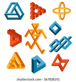 Abstract impossible shapes. Set color impossible creative figure. Business company logo. Vector illustration