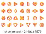 Abstract impossible shapes set isolated on white background. Vector illustration.