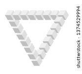 Abstract impossible triangle made of gray cubes on white background. Impossible triangle concept