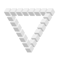 Abstract impossible triangle made of gray cubes on white background. Impossible triangle concept