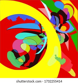 an abstract impressionism of looking a man walking in red background.