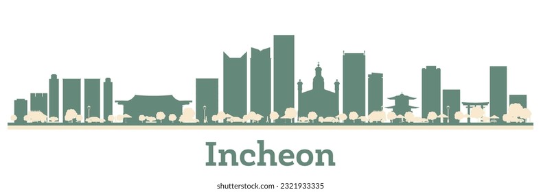 Abstract Incheon South Korea City Skyline with Color Buildings. Vector Illustration. Business Travel and Tourism Concept with Modern Architecture.