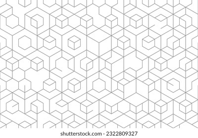 Abstract incomplete cube hexagon geometric background. Vector Repeating Texture.