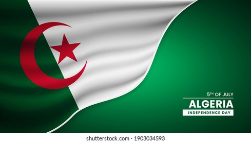 Abstract independence day of Algeria background with elegant fabric flag and typographic illustration