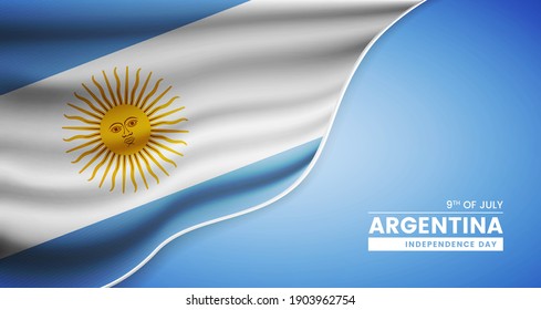 Abstract independence day of Argentina background with elegant fabric flag and typographic illustration