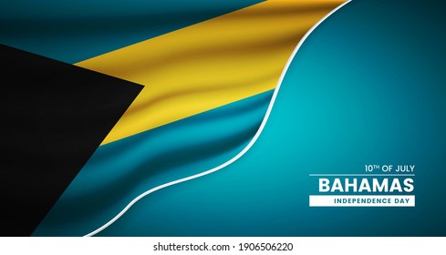 Abstract independence day of Bahamas background with elegant fabric flag and typographic illustration