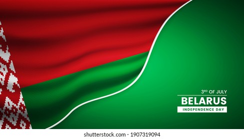 Resumen del Día de la Independencia de Bielorrusia de fondo con elegante bandera de tela e ilustración tipográfica