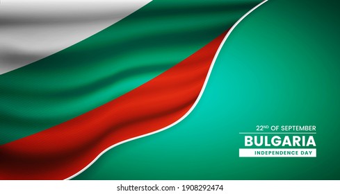 Abstract independence day of Bulgaria background with elegant fabric flag and typographic illustration