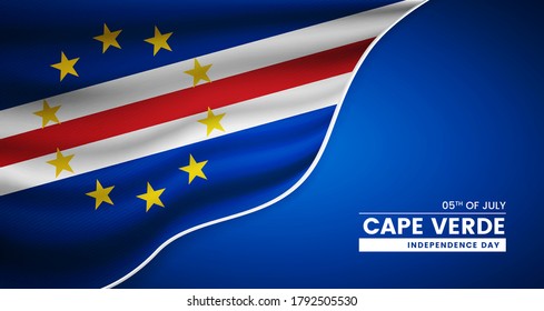 Abstract independence day of Cape Verde background with elegant fabric flag and typographic illustration