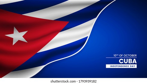 Abstract independence day of Cuba background with elegant fabric flag and typographic illustration