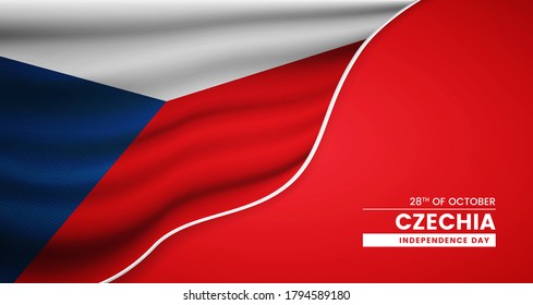 Abstract independence day of Czechia background with elegant fabric flag and typographic illustration