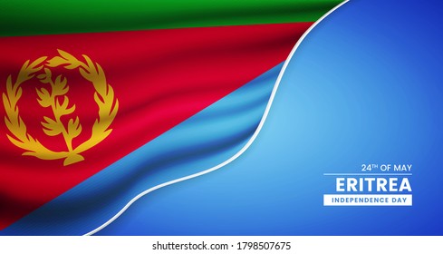 Resumen del Día de la Independencia de Eritrea de fondo con elegante bandera de tela e ilustración tipográfica