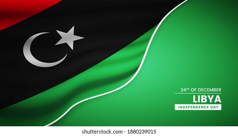 Abstract independence day of Libya background with elegant fabric flag and typographic illustration