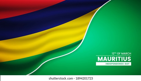 Abstract independence day of Mauritius background with elegant fabric flag and typographic illustration