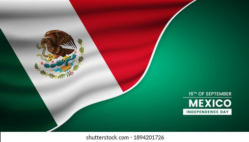 Abstract independence day of Mexico background with elegant fabric flag and typographic illustration