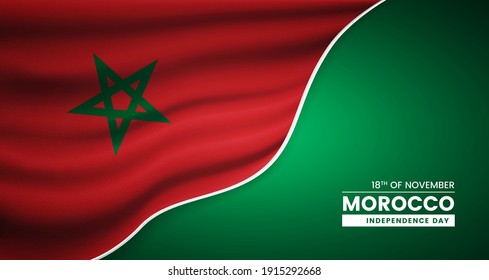 Resumen del Día de la Independencia de Marruecos con bandera de tela elegante e ilustración tipográfica
