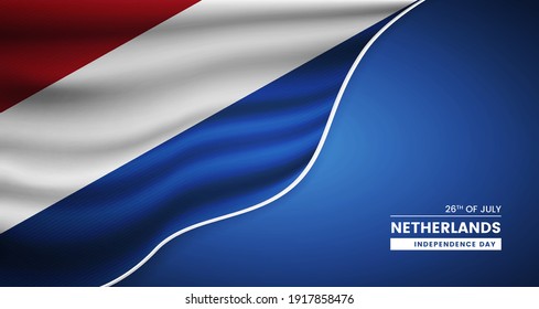 Abstract independence day of Netherlands background with elegant fabric flag and typographic illustration