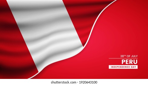 Abstract independence day of Peru background with elegant fabric flag and typographic illustration