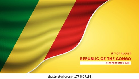 Abstract independence day of Republic of the Congo background with elegant fabric flag and typographic illustration
