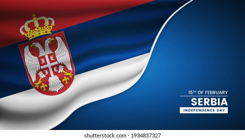 Abstract independence day of Serbia background with elegant fabric flag and typographic illustration