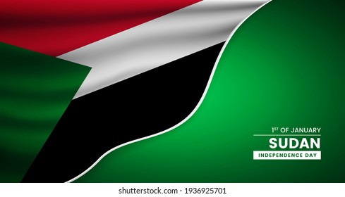 Abstract independence day of Sudan background with elegant fabric flag and typographic illustration