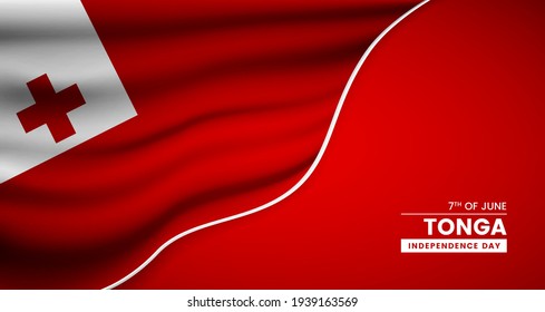Resumen del día de la independencia del fondo de Tonga con elegante bandera de tela e ilustración tipográfica