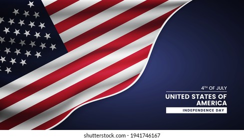 Abstract independence day of United States of America background with elegant fabric flag and typographic illustration