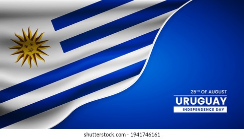 Abstrakter Unabhängigkeitstag auf uruguayischem Hintergrund mit eleganter Stoffflagge und typografischer Illustration