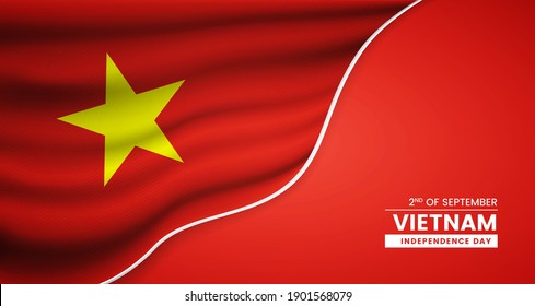 Abstract independence day of Vietnam background with elegant fabric flag and typographic illustration