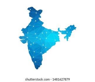 Abstract India Map geometric rumpled triangular low poly style gradient graphic on white background , line dots polygonal design for your . Vector illustration eps 10