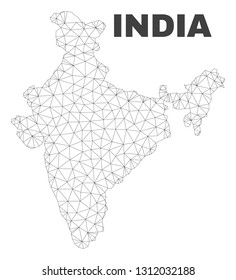 Abstract India map isolated on a white background. Triangular mesh model in black color of India map. Polygonal geographic scheme designed for political illustrations.