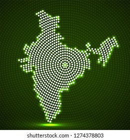 Abstract India mapof glowing radial dots