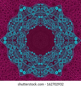 Abstract Indian Blue Element on Magenta Background. Decor Element Vector Card.