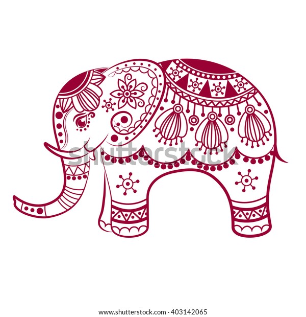 抽象的なインド象 彫った象 空想の象を様式化したもの 東洋の伝統的な花柄を持つ手描きのベクターイラスト のベクター画像素材 ロイヤリティフリー Shutterstock