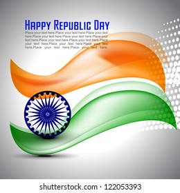 Abstract  Indian Flag in shiny wave background with halftone pattern.