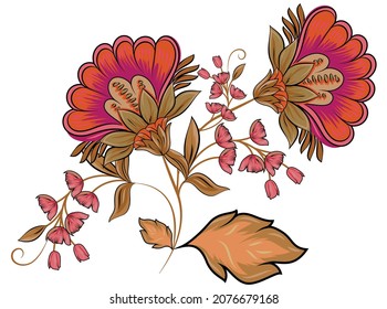 Abstract Indian floral design, Persian motifs, tribal vector texture. Abstract vector flower on white background