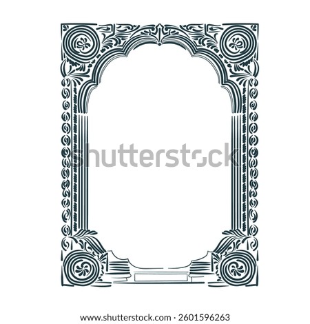 abstract Indian ornamental floral vector frame line artistic